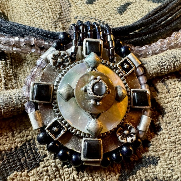 Bead and cord necklace with extender. - Picture 2 of 9